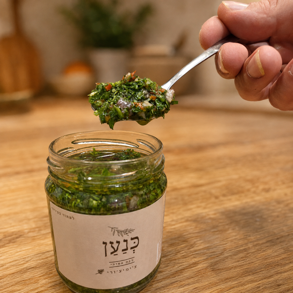 צ׳ימיצ׳ורי טרי של כנען – מרקם אמיתי בכף